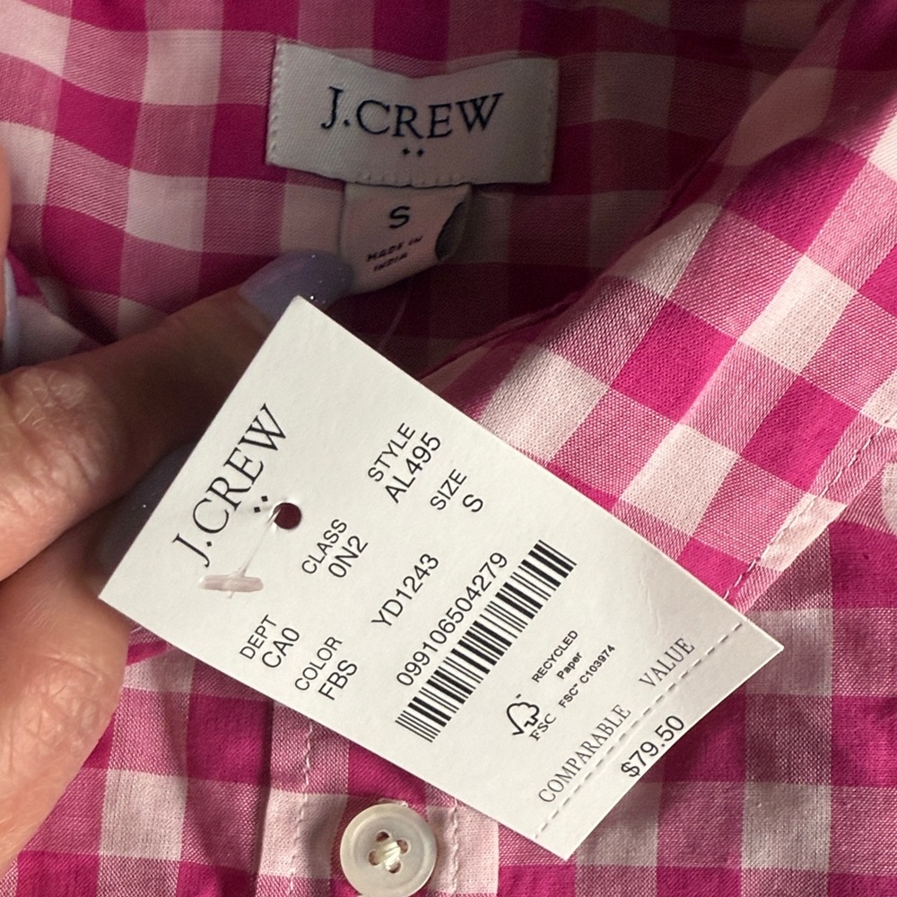 J. Crew Women's Pink Checkered Long Sleeve Button Down Shirt Size S NWT - Picture 2 of 12